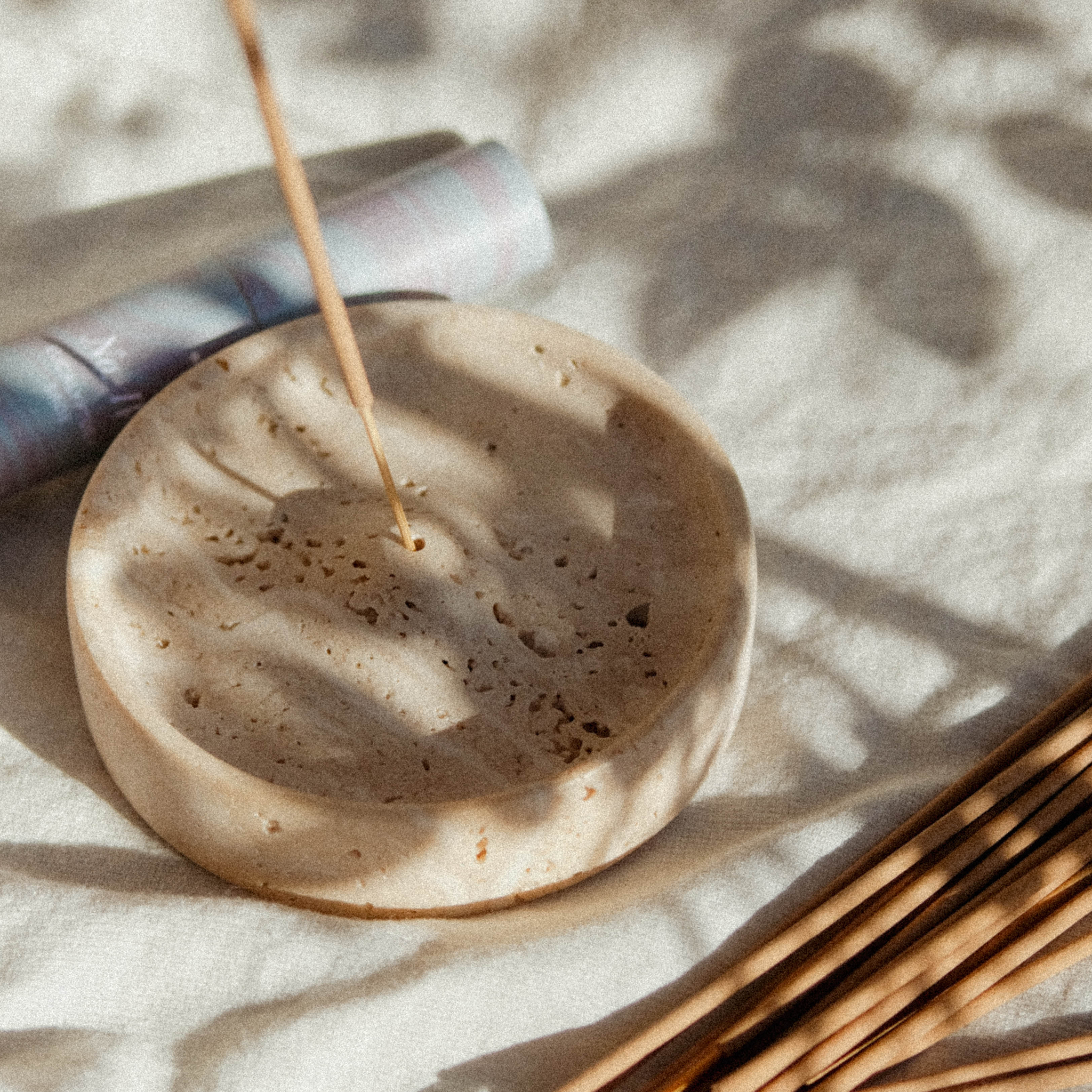 Sacred Stone Incense Holder in Travertine