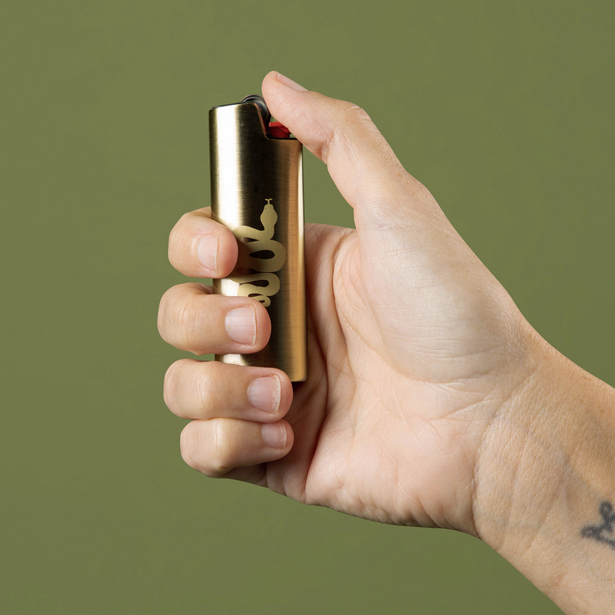 Gilded Snake Lighter Holder in Brass